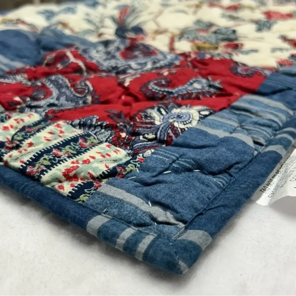 2 Pottery Barn Fiorella Floral Patchwork Quilted King Sz Pillow Sham Covers NEW
